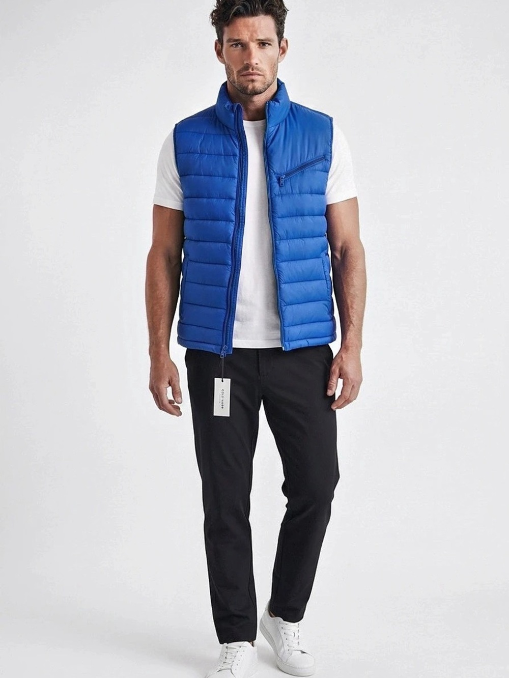 Cole Haan Men's Sz M Blue Quilted Puffer Vest Full Zip Stand-Up Collar5